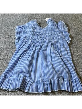 Pastel Blue & White Striped Smocked Ruffle Top size Medium NWT